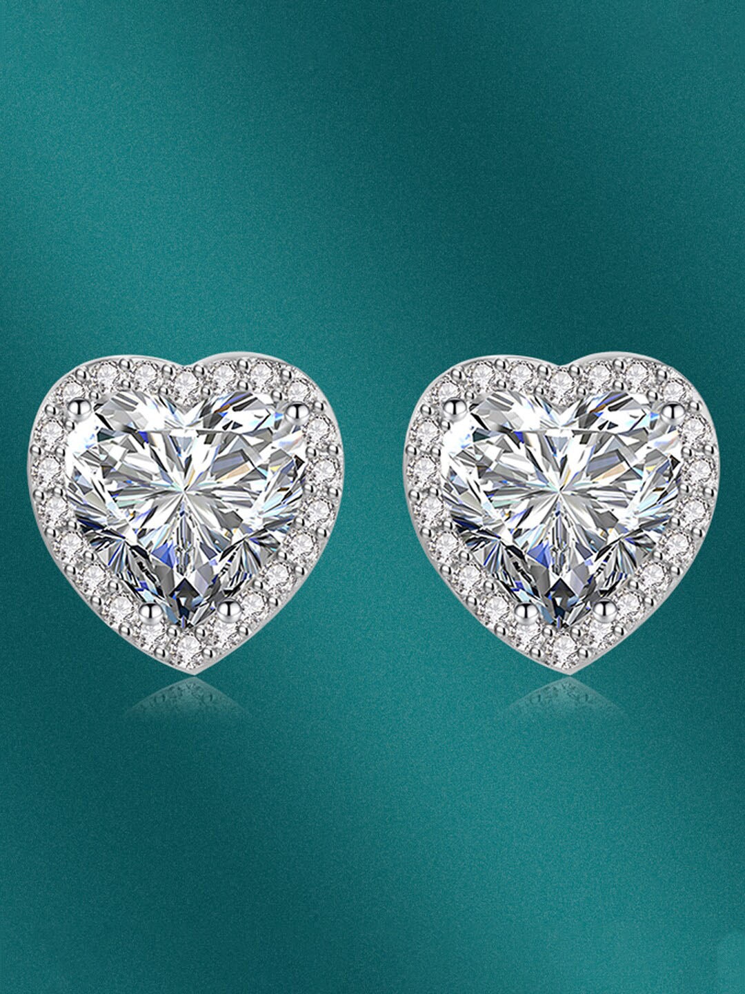 

Designs & You Silver-Plated Cubic Zirconia Studded Heart Shaped Stud Earrings