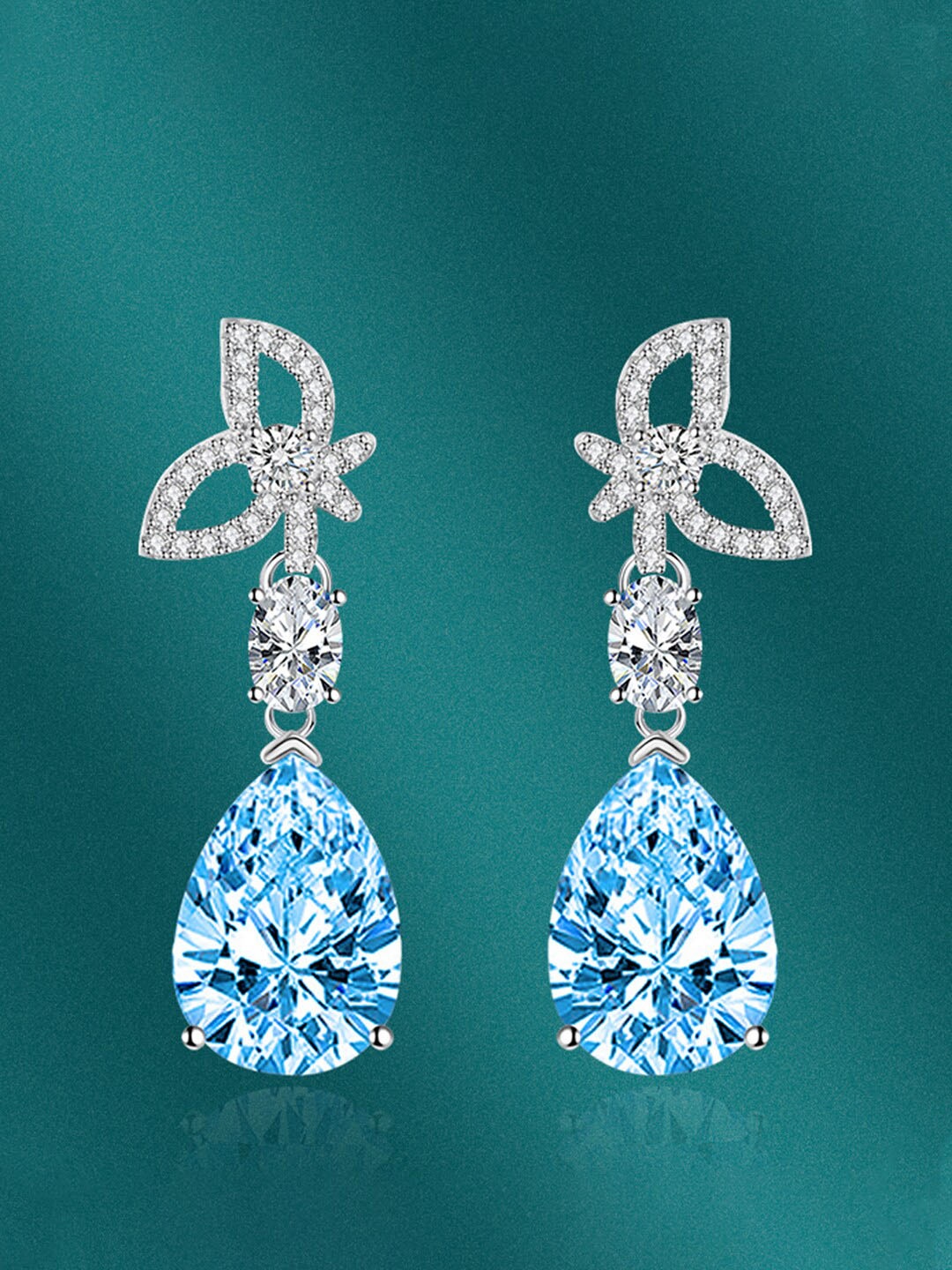 

Designs & You Silver-Plated Cubic Zirconia Studded Teardrop Shaped Drop Earrings