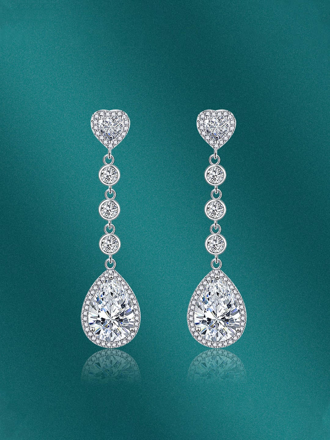 

Designs & You Silver-Plated Cubic Zirconia Studded Teardrop Shaped Drop Earrings