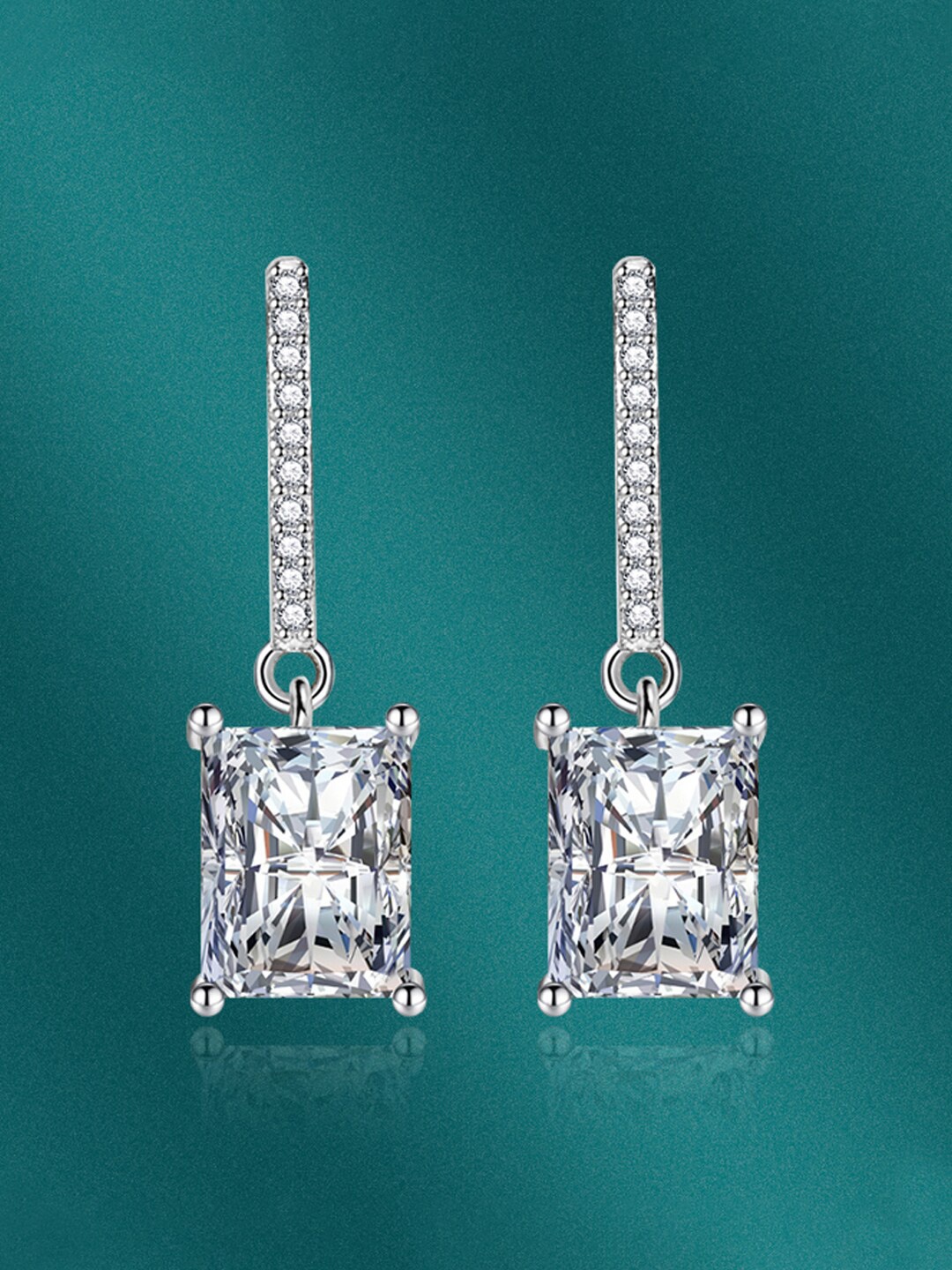 

Designs & You Silver-Plated Cubic Zirconia Studded Geometric Drop Earrings