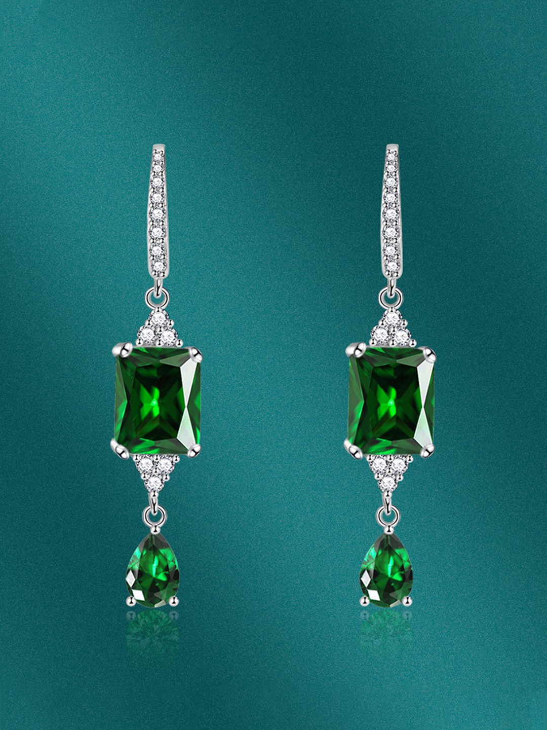 

Designs & You Silver-Plated Cubic Zirconia Studded Geometric Drop Earrings