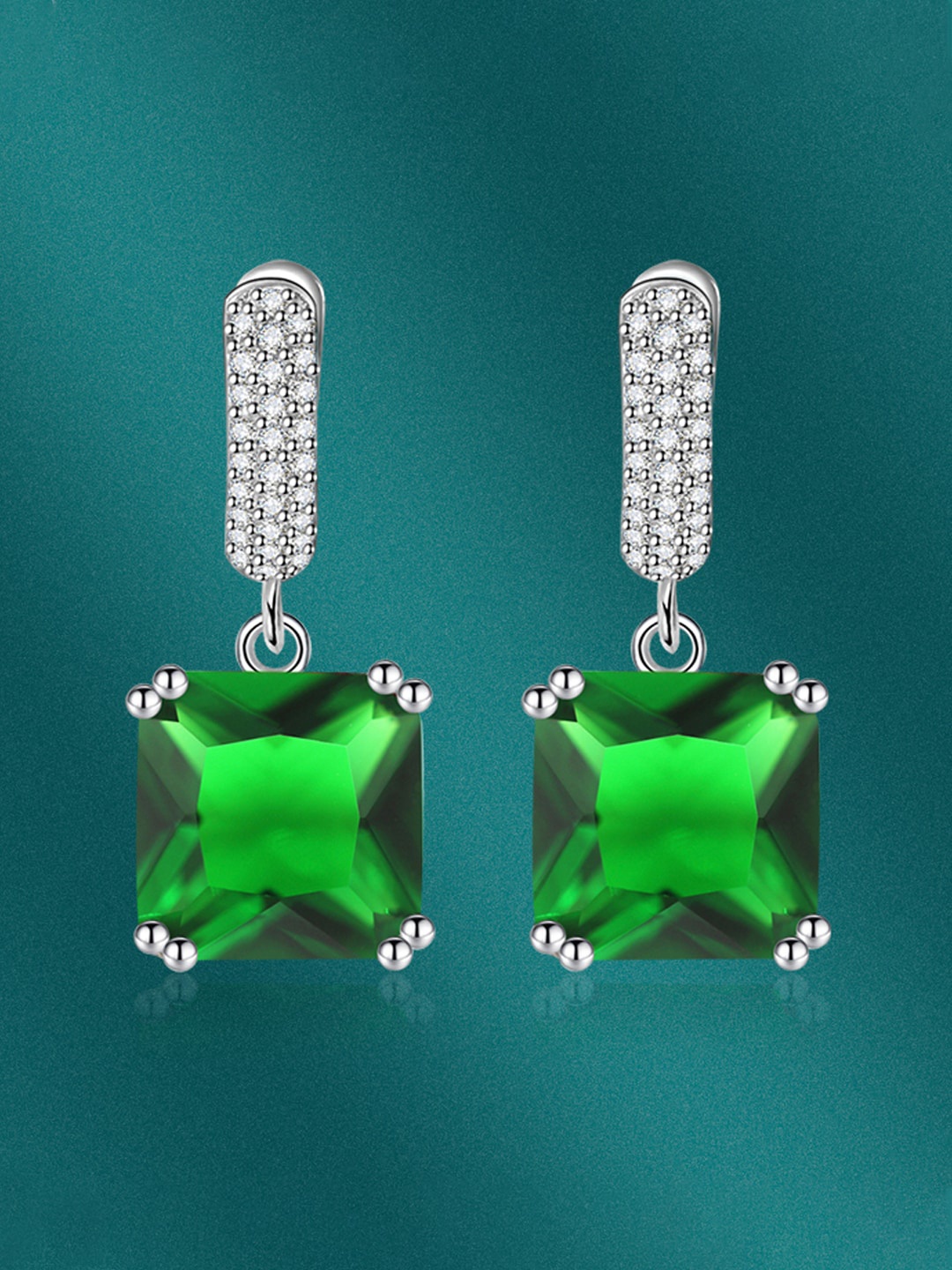 

Designs & You Silver-Plated CZ-Studded Square Shaped Hoop Earrings