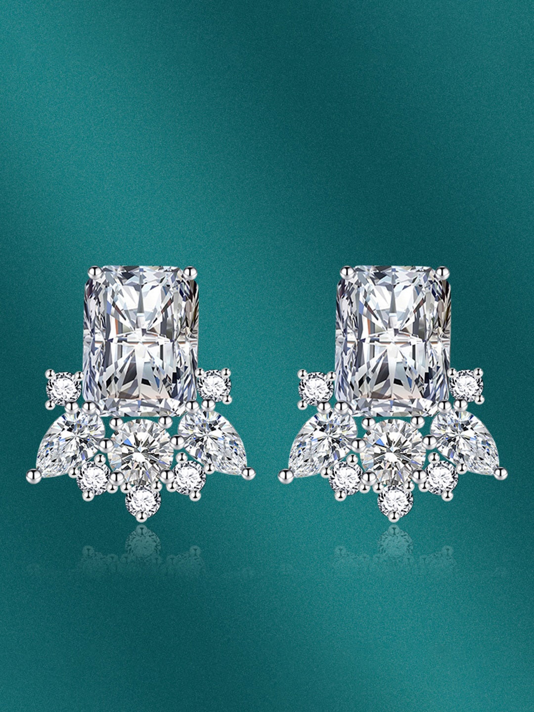 

Designs & You Silver-Plated CZ-Studded Geoemrtic Stud Earrings