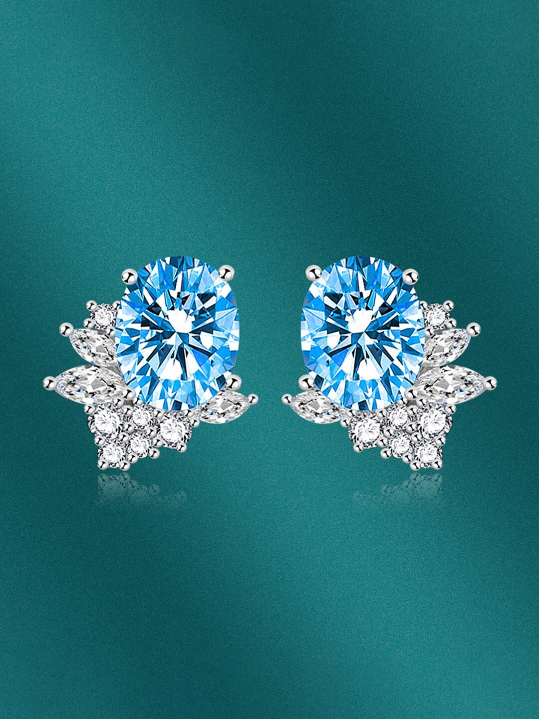 

Designs & You Silver-Plated CZ-Studded Oval Shaped Stud Earrings