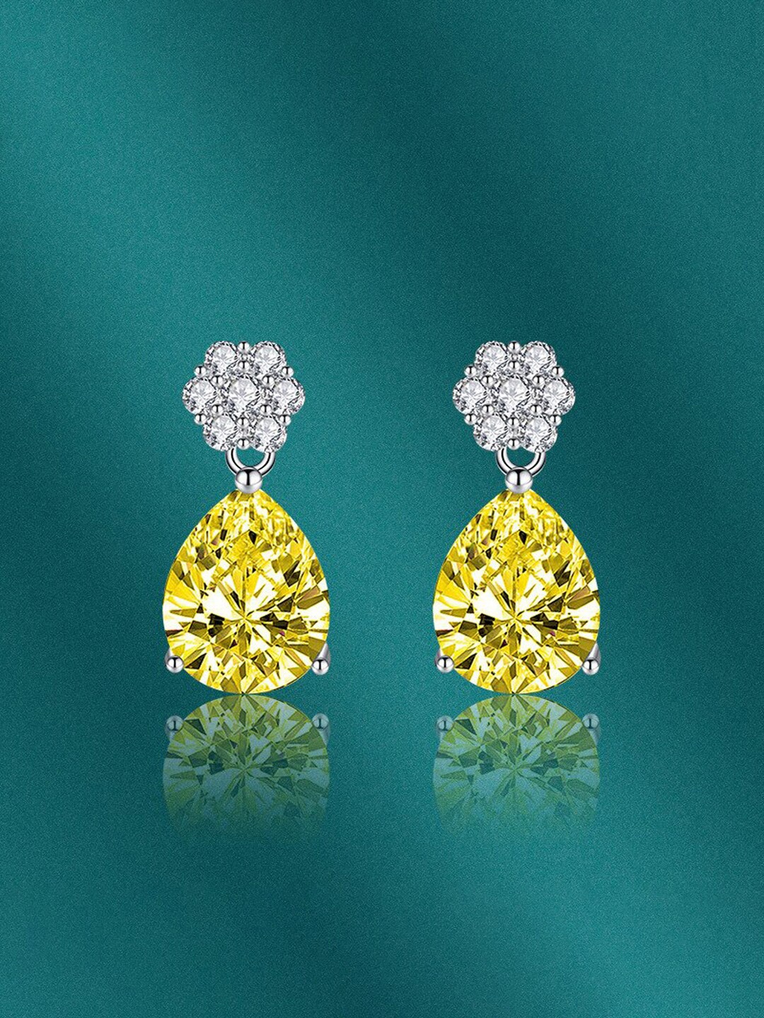 

Designs & You Silver-Plated CZ-Studded Contemporary Drop Earrings