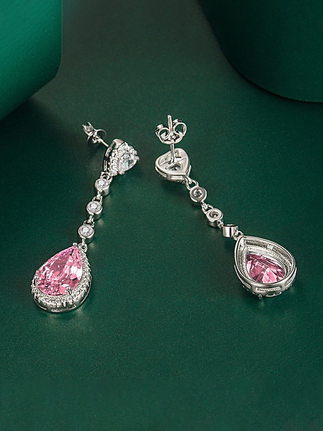 

Designs & You Silver-Plated Cubic Zirconia Studded Teardrop Shaped Drop Earrings