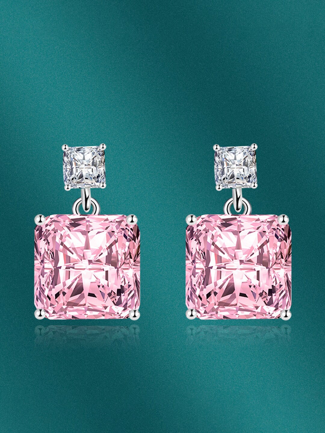 

Designs & You Silver-Plated Cubic Zirconia Studded Square Drop Earrings