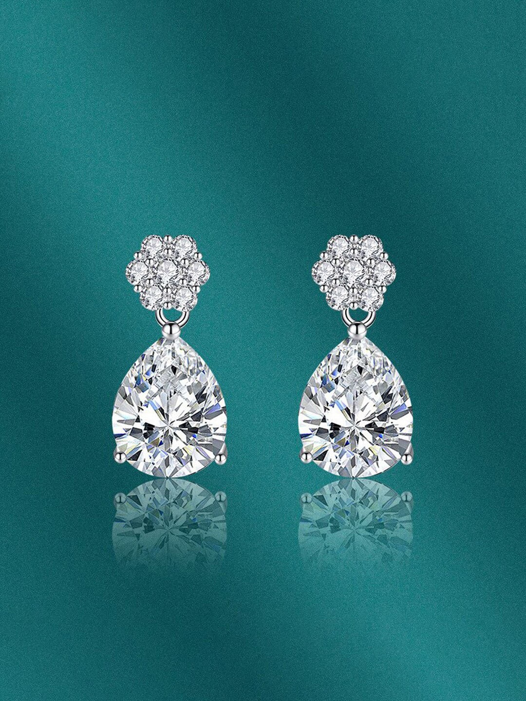 

Designs & You Silver-Plated Cubic Zirconia Studded Contemporary Drop Earrings