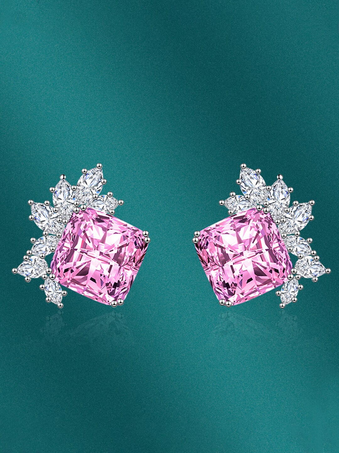 

Designs & You Silver-Plated Cubic Zirconia Studded Square Studs