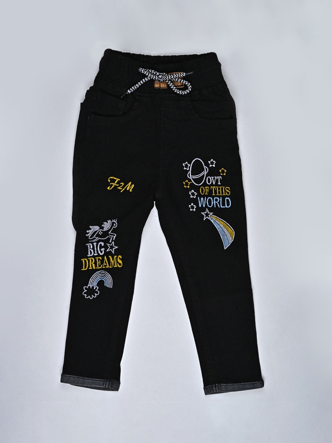 

F2M Boys Boys Slim Fit Jogger High-Rise Embroidered Stretchable Jeans, Black