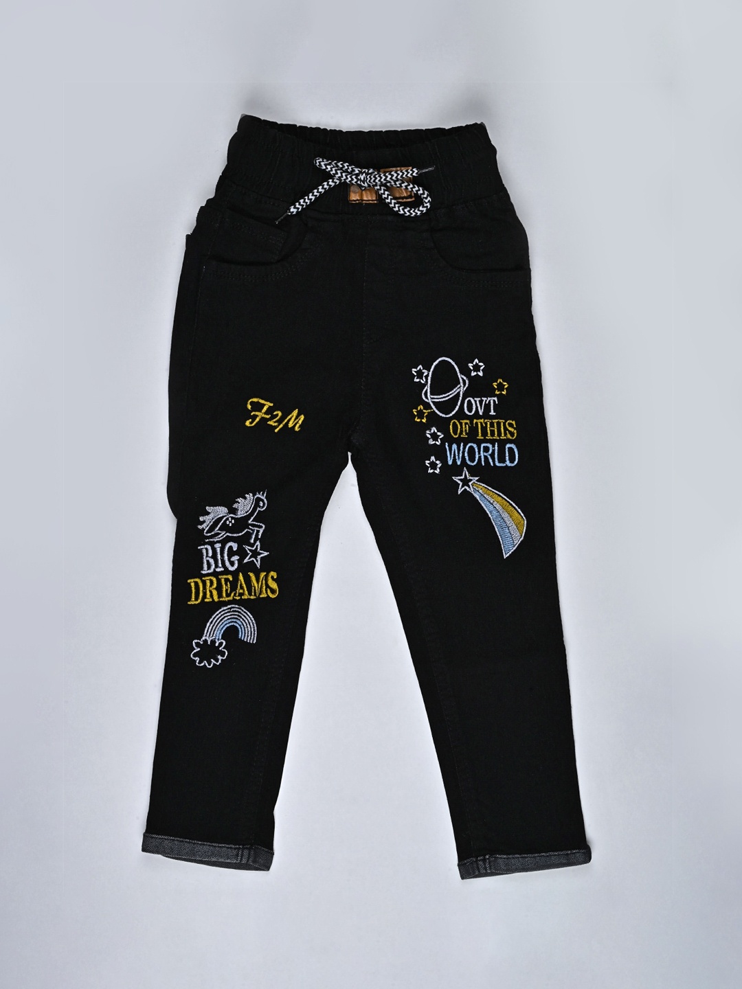 

F2M Boys Slim Fit Jogger High-Rise Embroidered Stretchable Jeans, Black