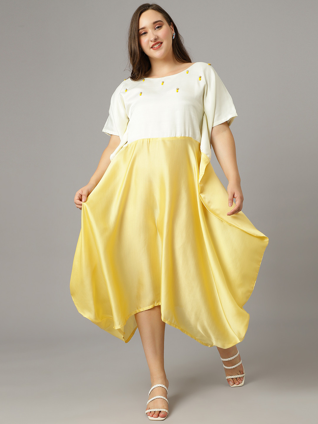 

Curvy Lane Plus Size Embellished High Low Kurta, Yellow