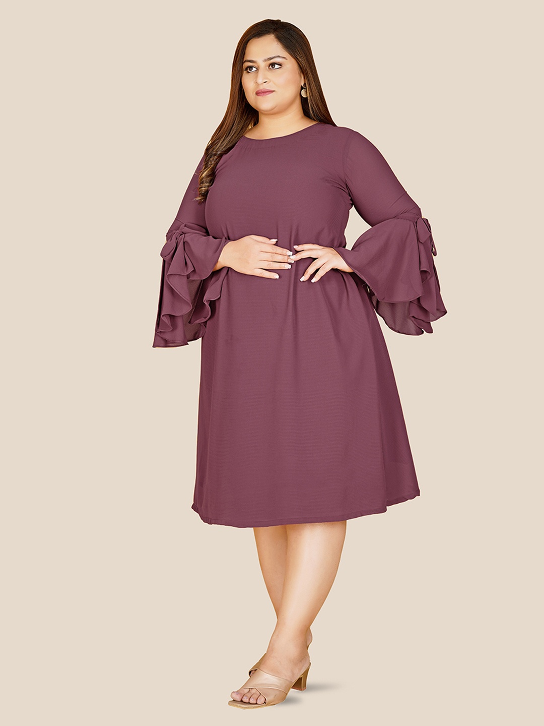 

Curvy Lane Plus Size Bell Sleeve A-Line Midi Dress, Purple