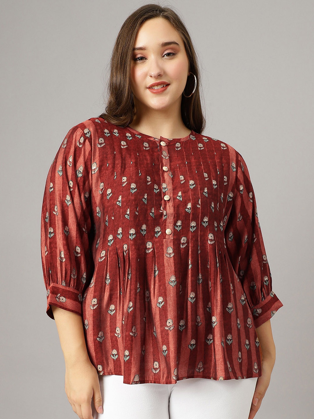 

Curvy Lane Plus Size Floral Printed A-Line Top, Rust