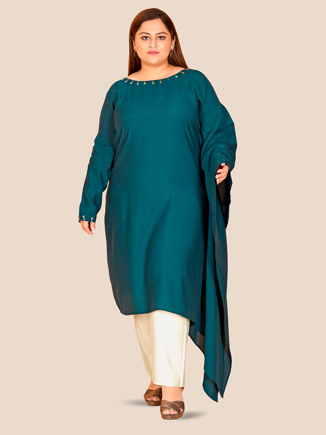 

Curvy Lane Flared Sleeves Sequinned Kaftan Kurta, Blue
