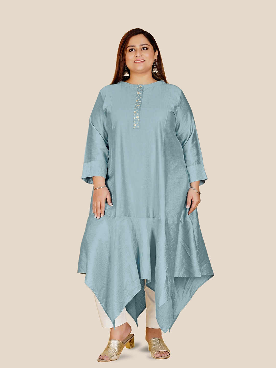 

Curvy Lane Plus Size High Low A-Line Kurta, Blue