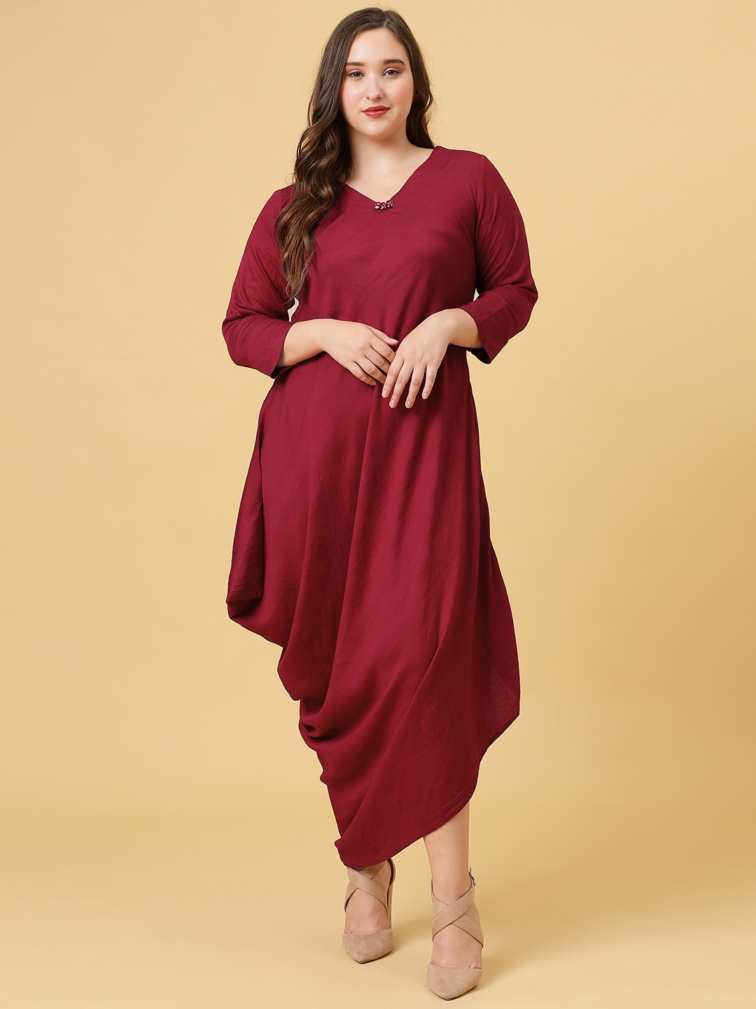 

Curvy Lane Women Plus Size Asymmetric Maxi Dress, Maroon