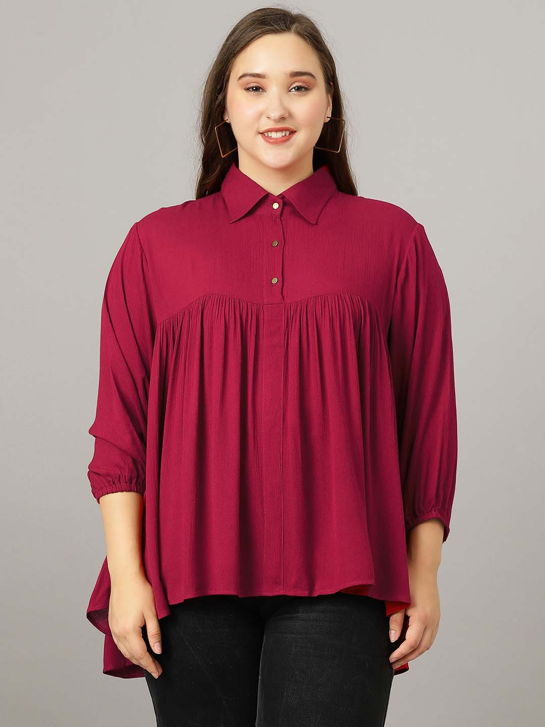 

Curvy Lane Plus Size High-Low Hem Shirt Style Top, Red