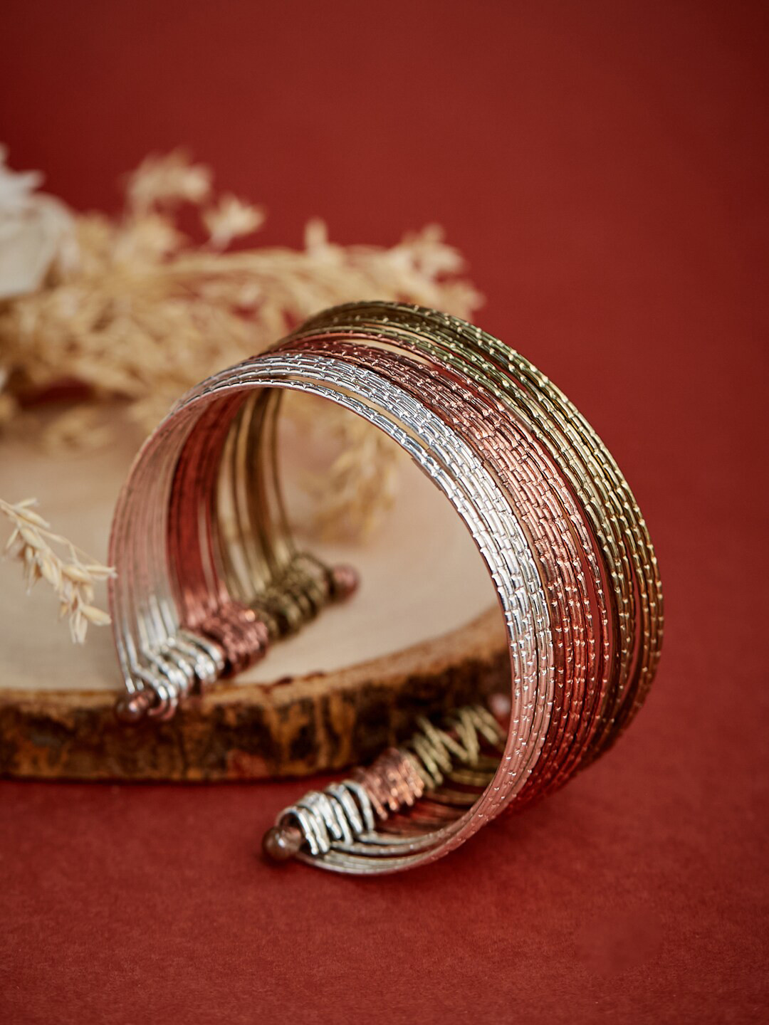 

ATIBELLE Tri-Toned Gold-Copper-Silver Plated Adjustable Contemporary Bracelet