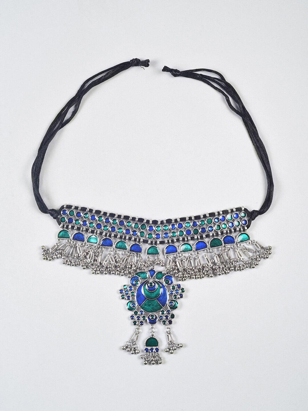 

phuljhadi Silver-Plated Meenakari Enamalled Choker Necklace