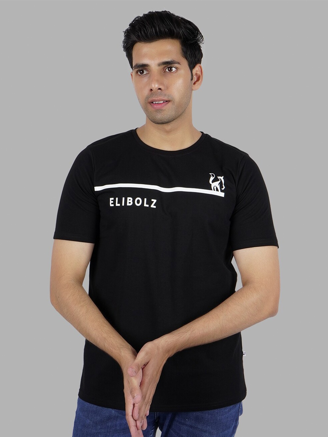

Elibolz Typography Printed Round Neck Cotton T-Shirt, Black