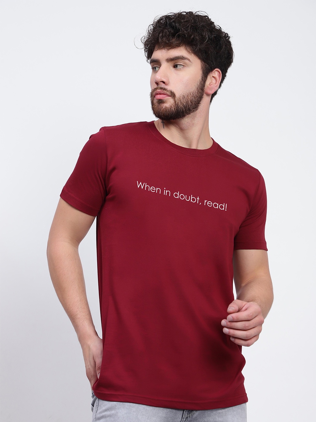 

T-SHIRT TRUCK Typography Printed Cotton T-shirt, Maroon
