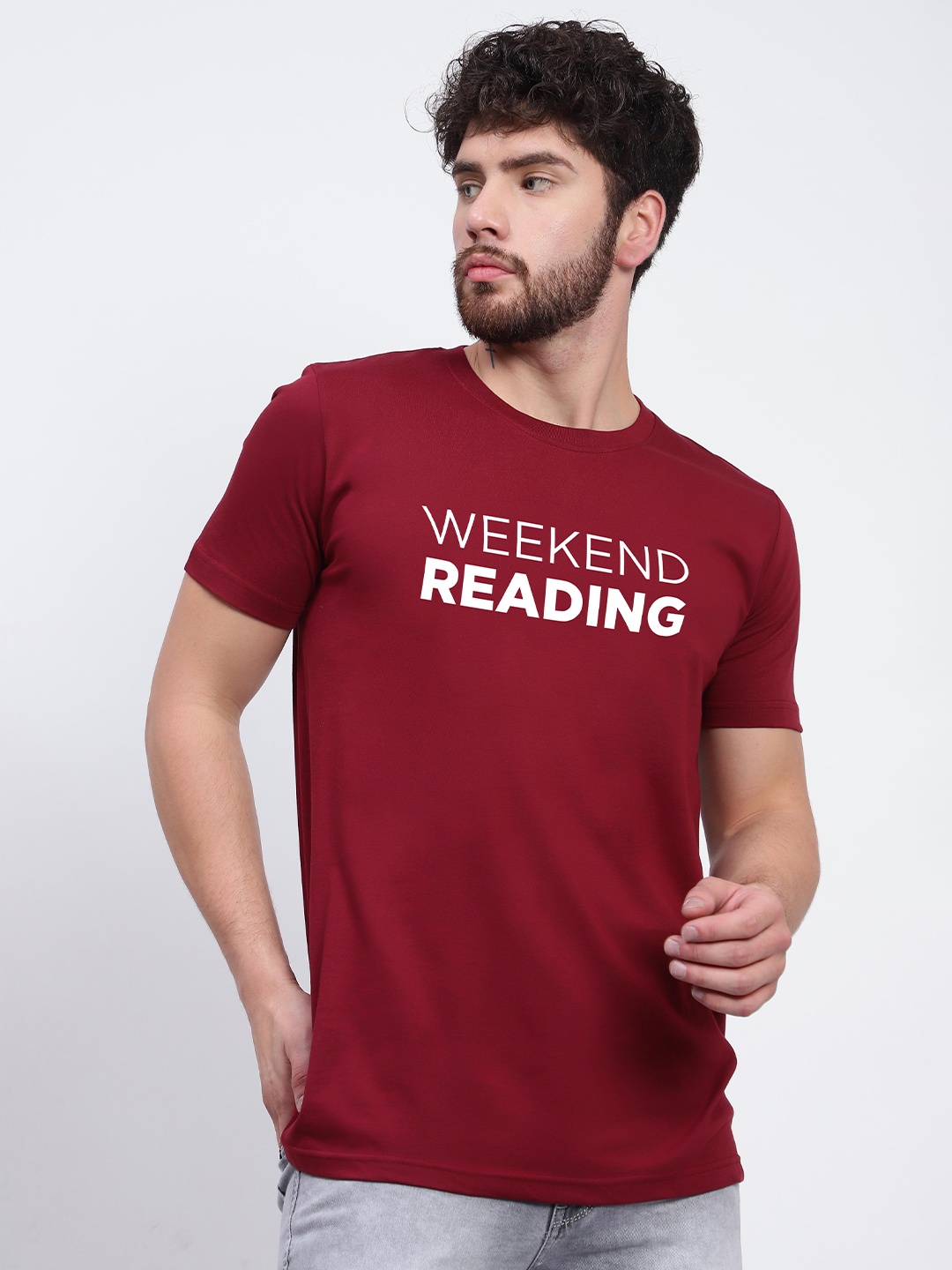 

T-SHIRT TRUCK Typography Printed Cotton T-shirt, Maroon