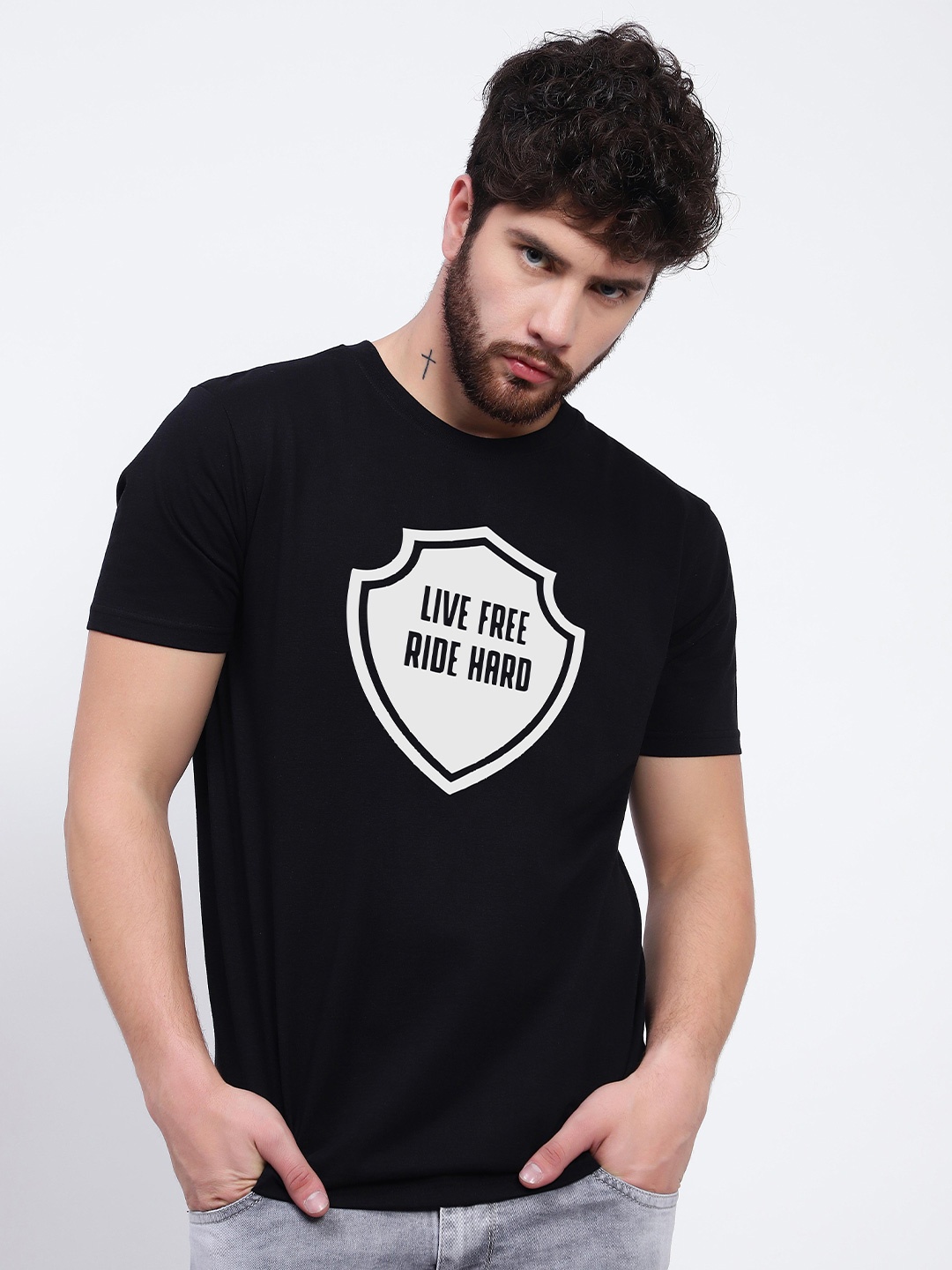 

T-SHIRT TRUCK Typography Printed Cotton T-shirt, Black
