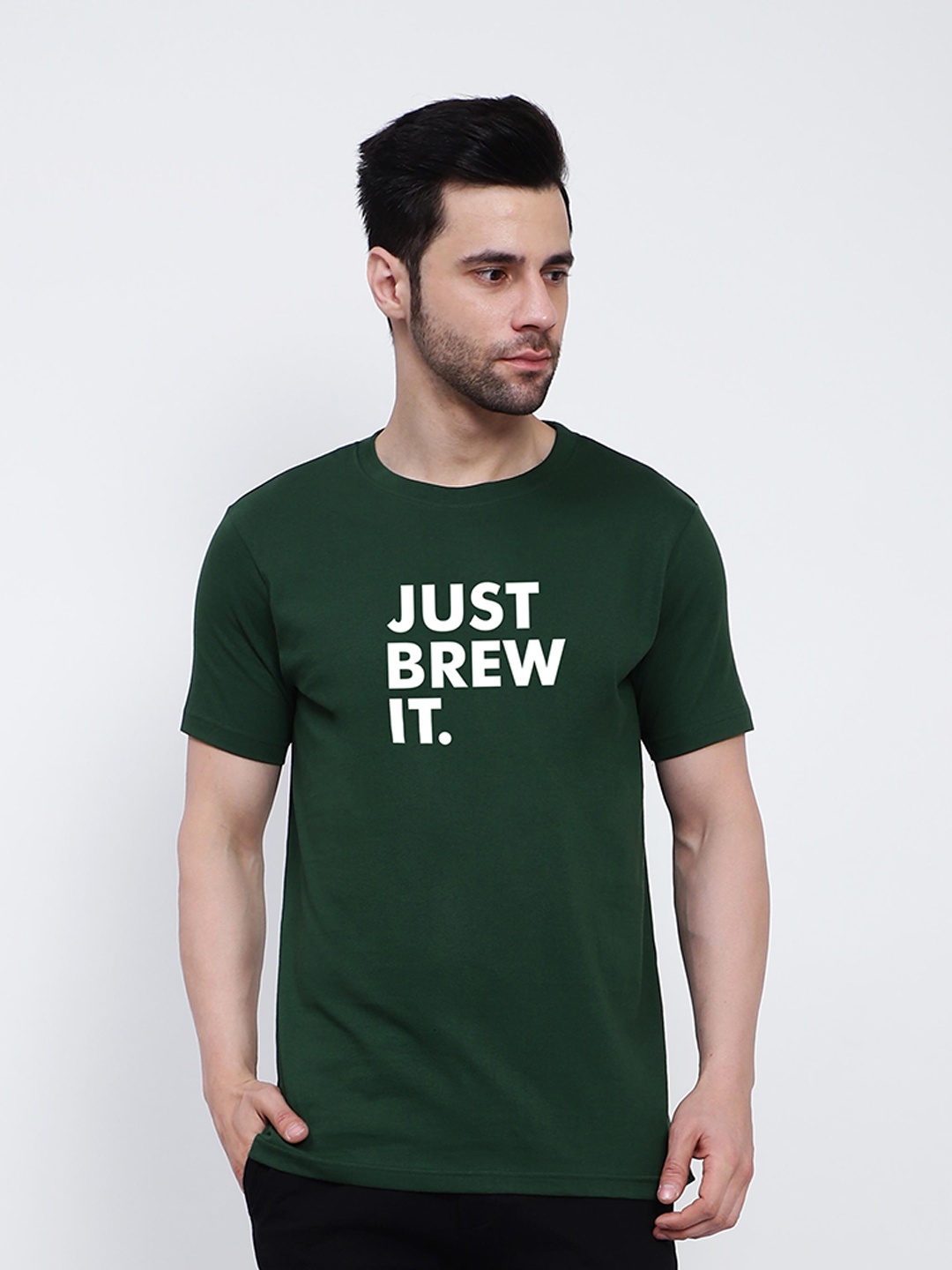 T-SHIRT TRUCK Typography Printed Cotton T-shirt, Green