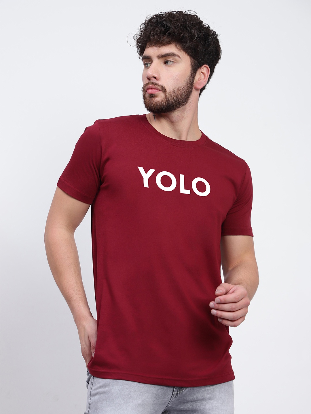 

T-SHIRT TRUCK Typography Printed Cotton T-shirt, Maroon