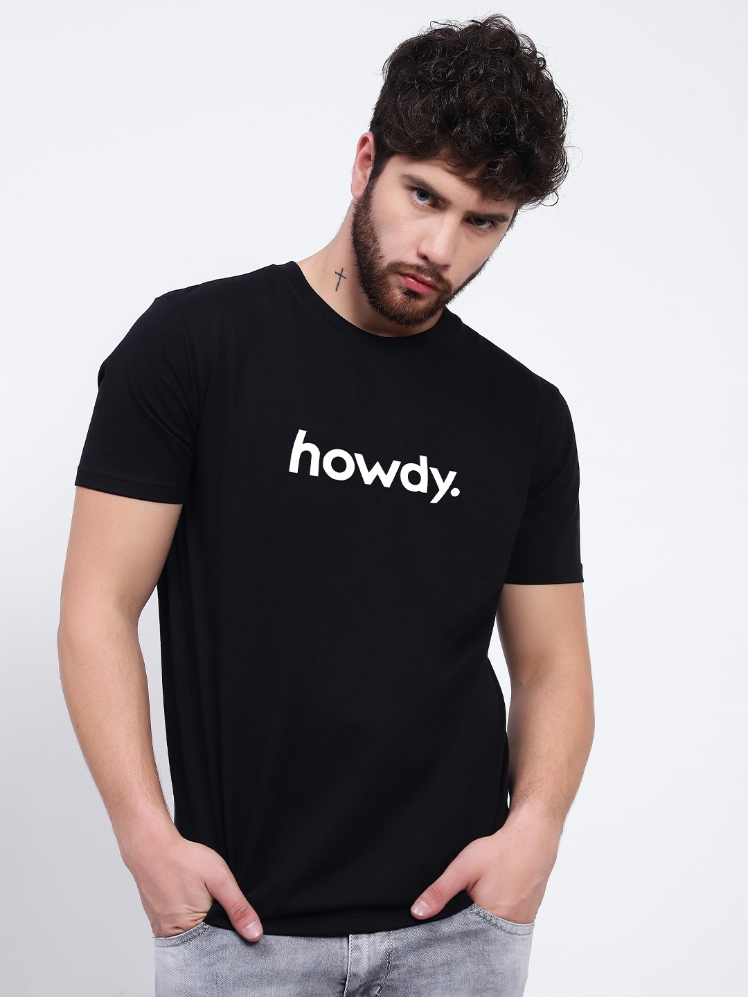 T-SHIRT TRUCK Typography Printed Knitted Cotton T-Shirt, Black