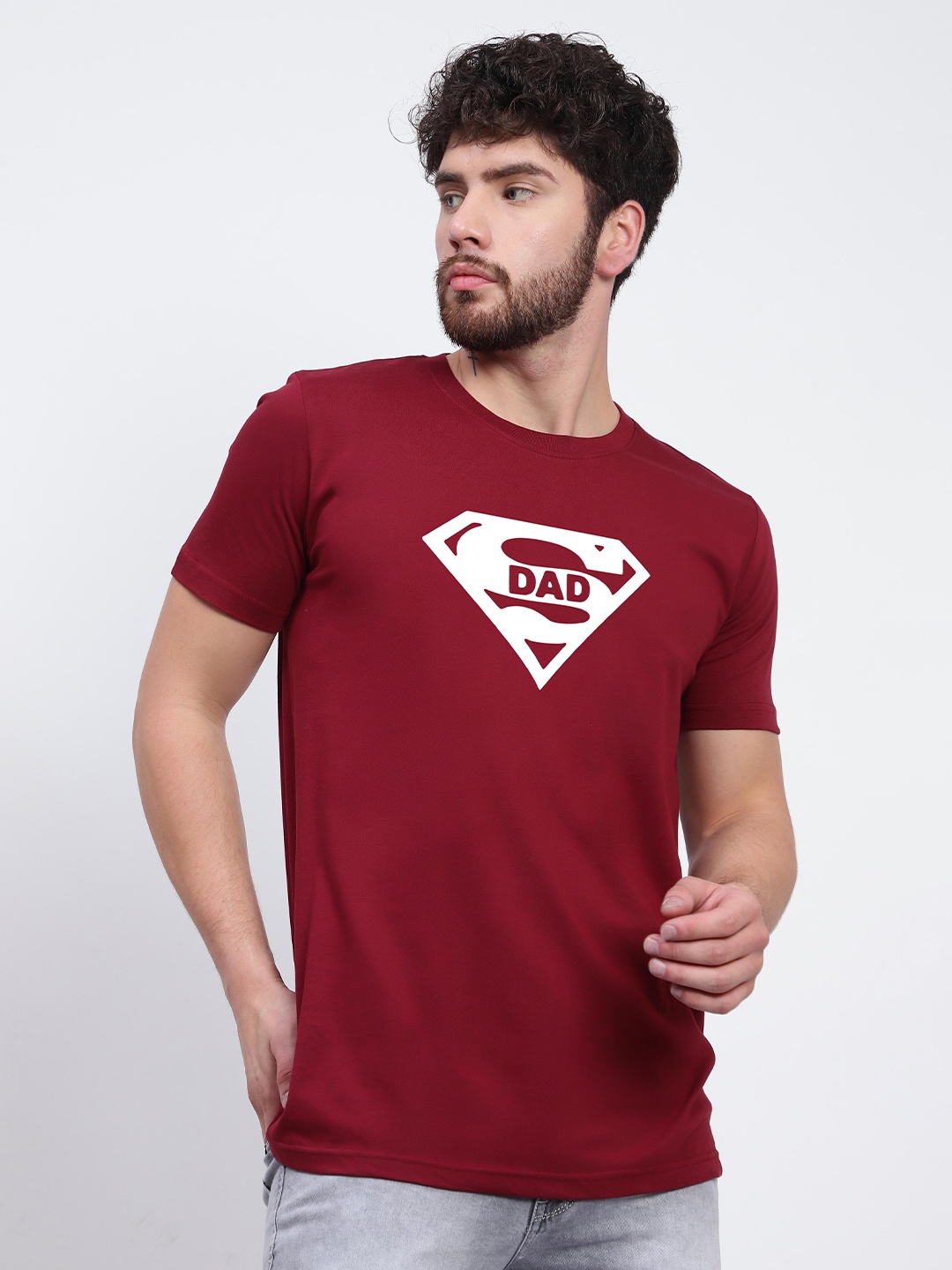 

T-SHIRT TRUCK Typography Printed Cotton T-shirt, Maroon