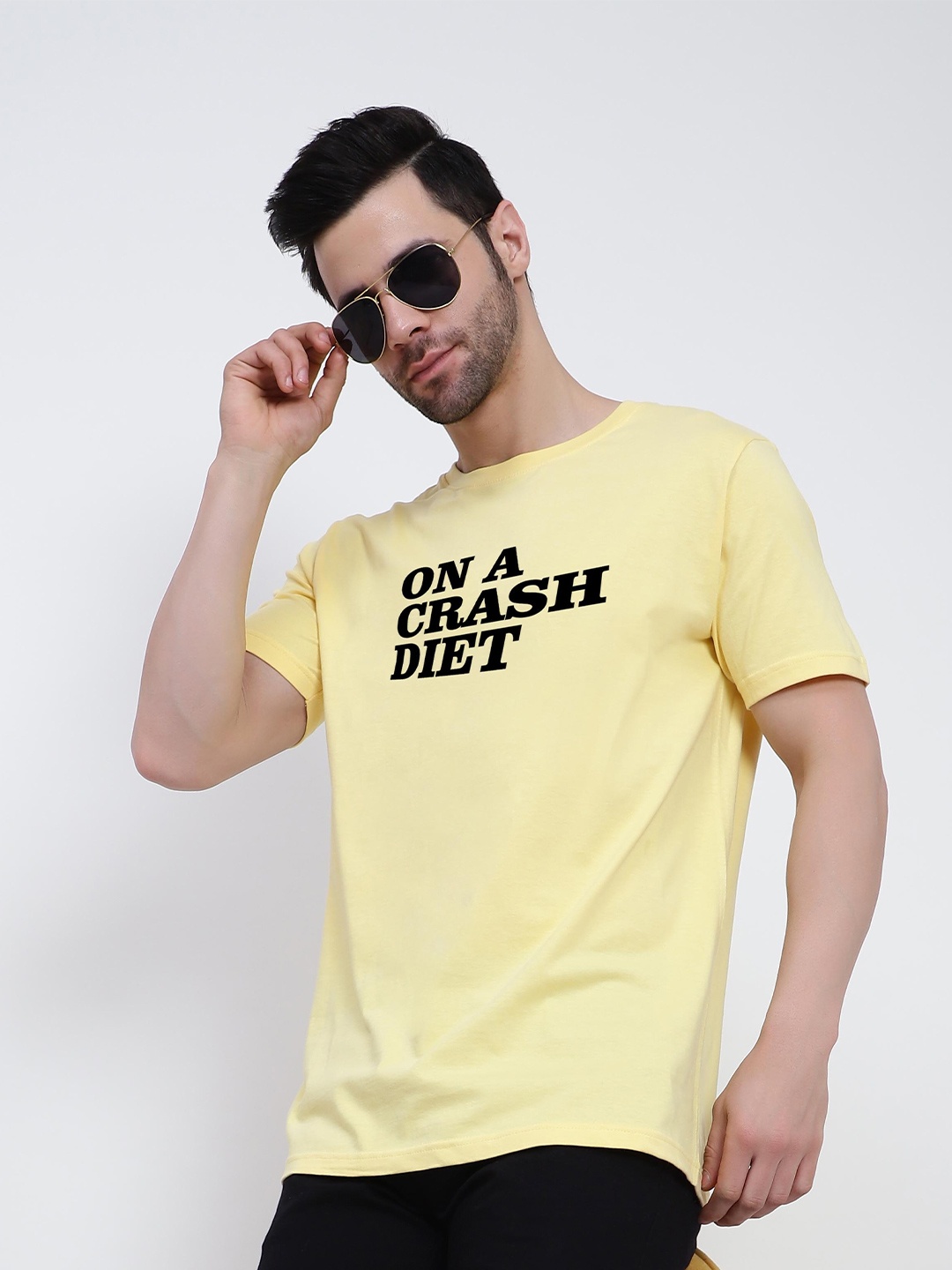 T-SHIRT TRUCK Typography Printed Cotton T-shirt, Yellow