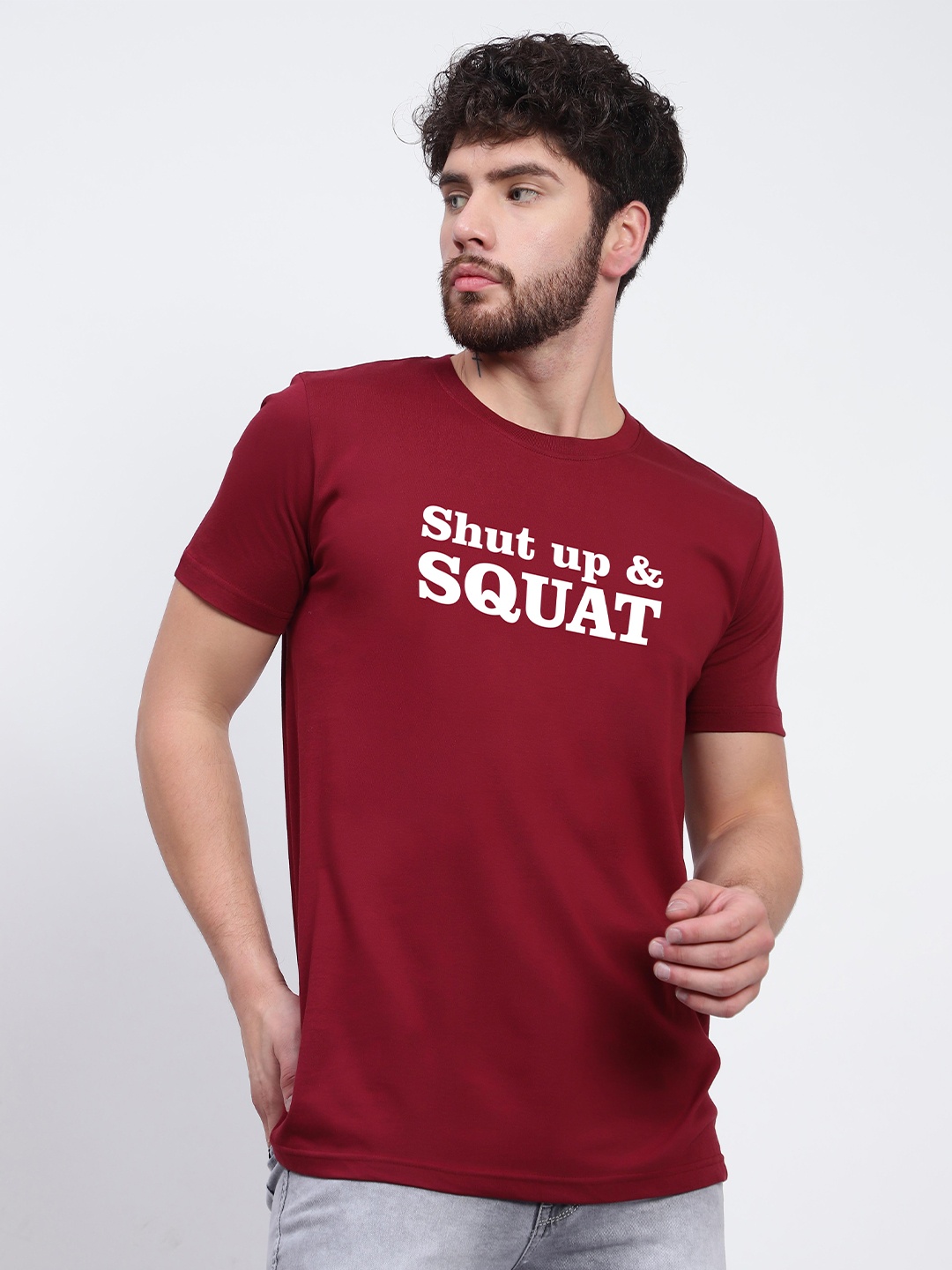 

T-SHIRT TRUCK Typography Printed Cotton T-shirt, Maroon