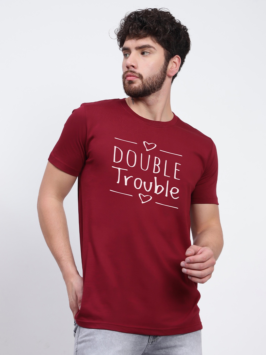 

T-SHIRT TRUCK Typography Printed Casual Cotton T-shirt, Maroon