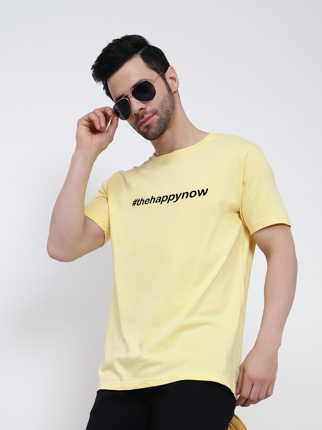 

T-SHIRT TRUCK Typography Printed Round Neck Cotton T-shirt, Yellow