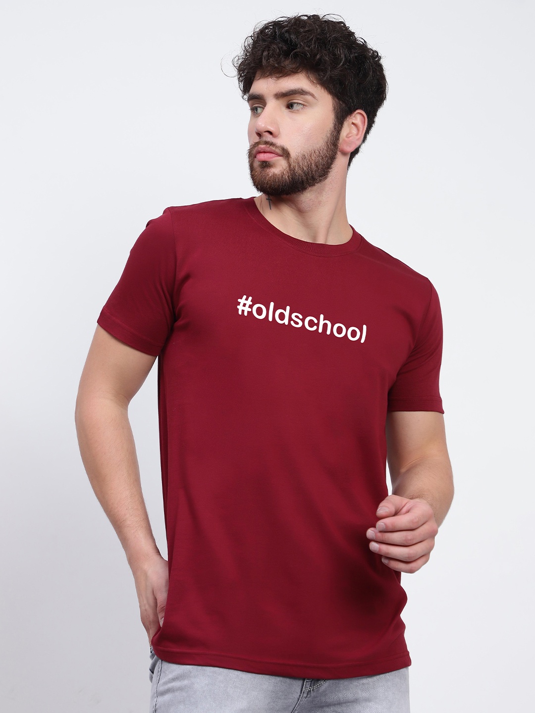 

T-SHIRT TRUCK Typography Printed Cotton T-shirt, Maroon