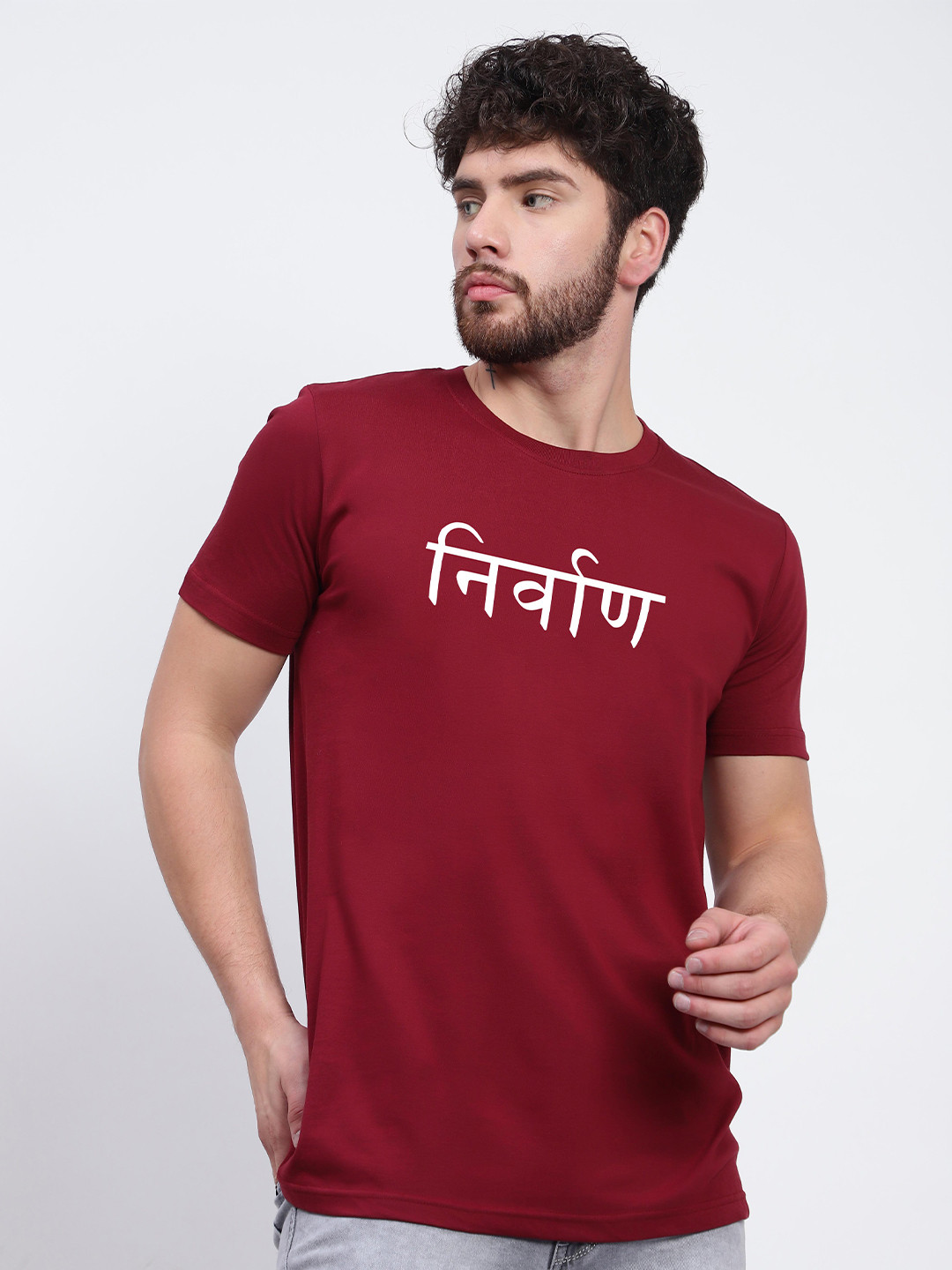 

T-SHIRT TRUCK Typography Printed Casual Cotton T-shirt, Maroon