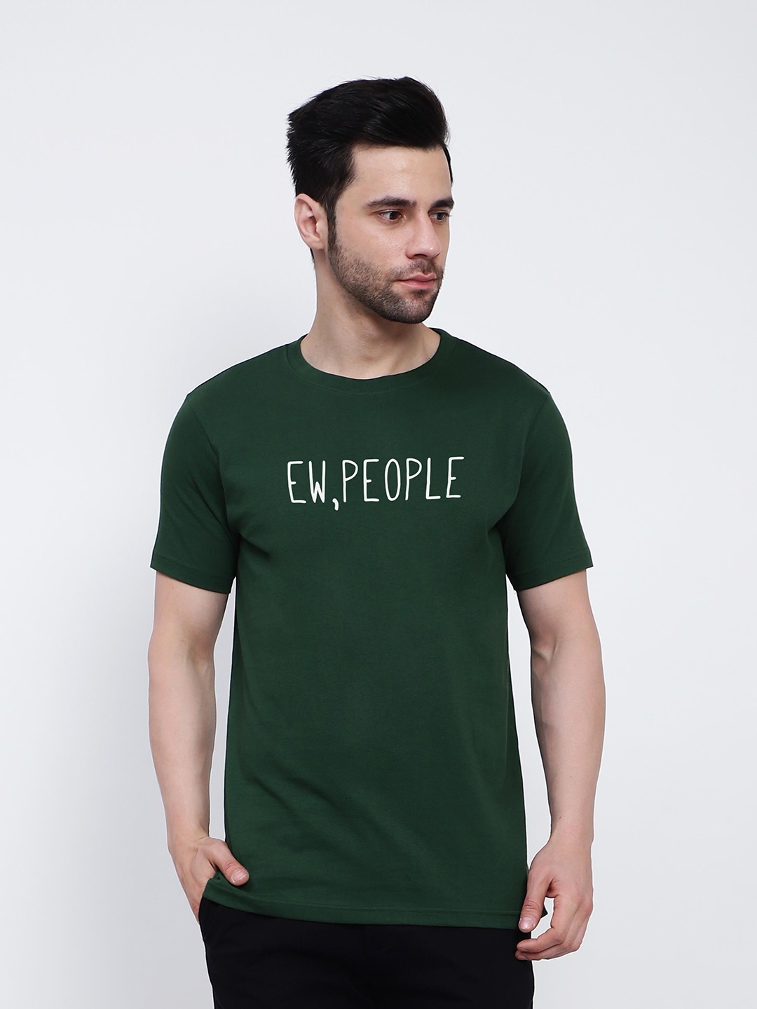 

T-SHIRT TRUCK Typography Printed Knitted Cotton T-Shirt, Green