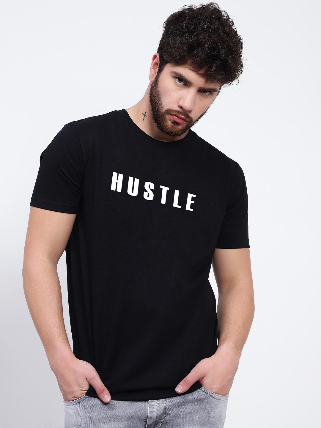 

T-SHIRT TRUCK Typography Printed Cotton T-shirt, Black