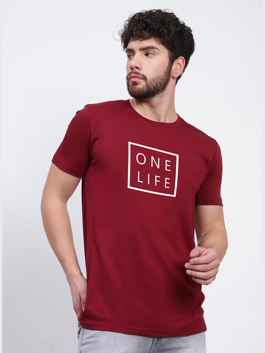 T-SHIRT TRUCK Typography Printed Cotton Casual T-Shirt, Maroon