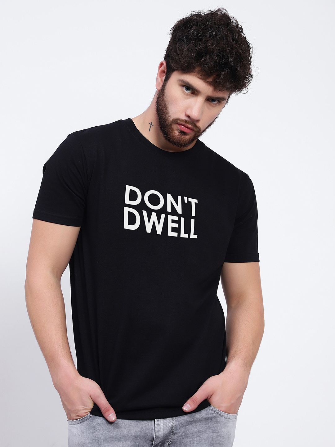 

T-SHIRT TRUCK Typography Printed Round Neck Cotton T-shirt, Black