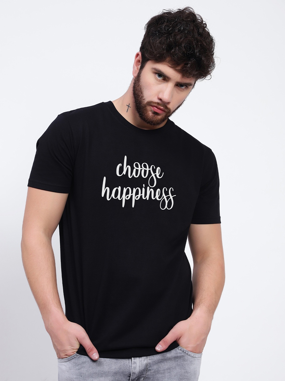 T-SHIRT TRUCK Typography Printed Cotton T-shirt, Black