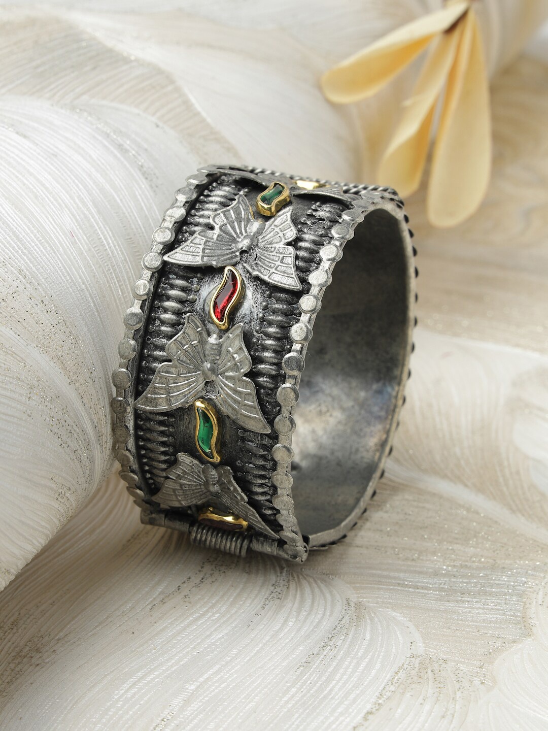 

Moedbuille Crystals Oxidised Silver-Plated Bangle-Style Bracelet, Sea green