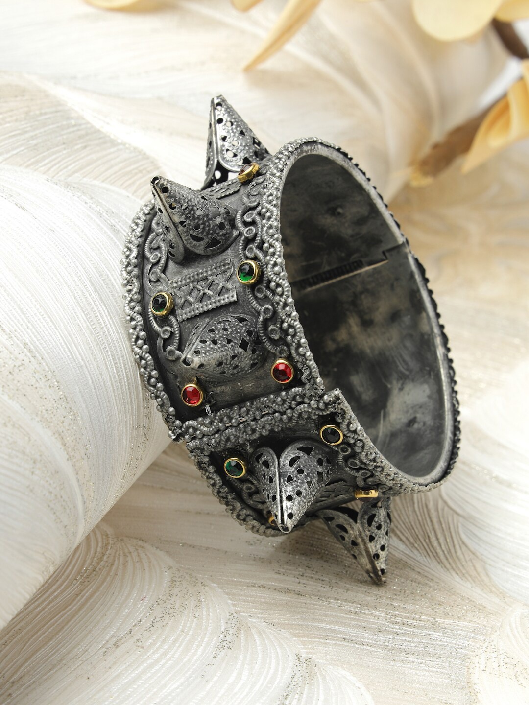

Moedbuille Silver-Plated Crystal Studded Cuff Bracelet