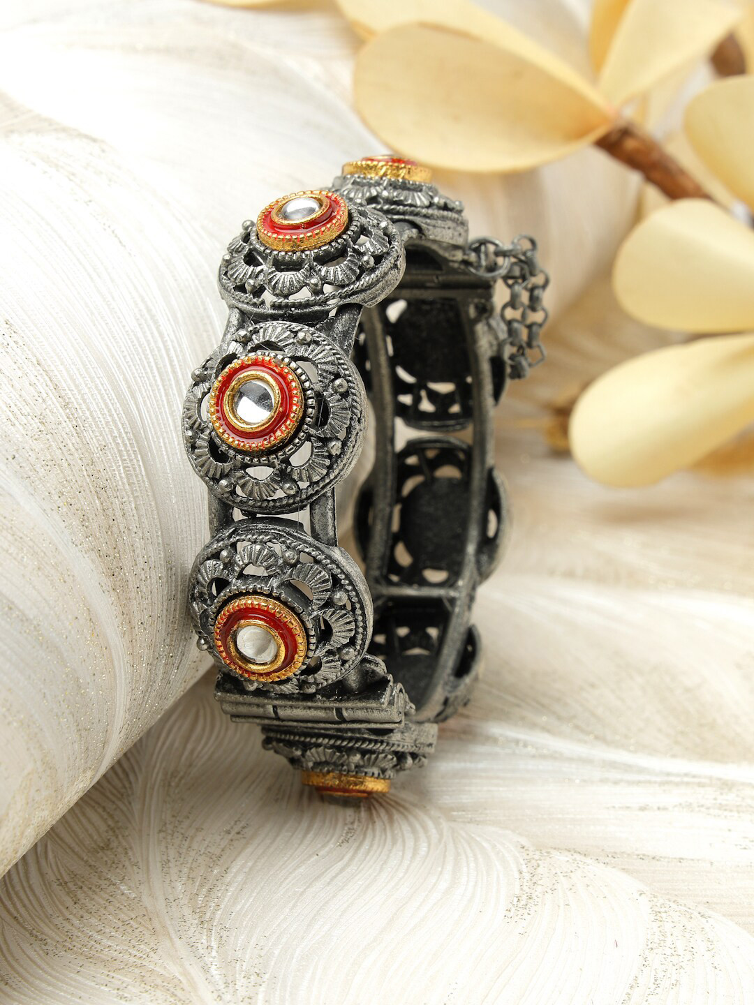

Moedbuille Kundan Silver-Plated Bangle-Style Bracelet
