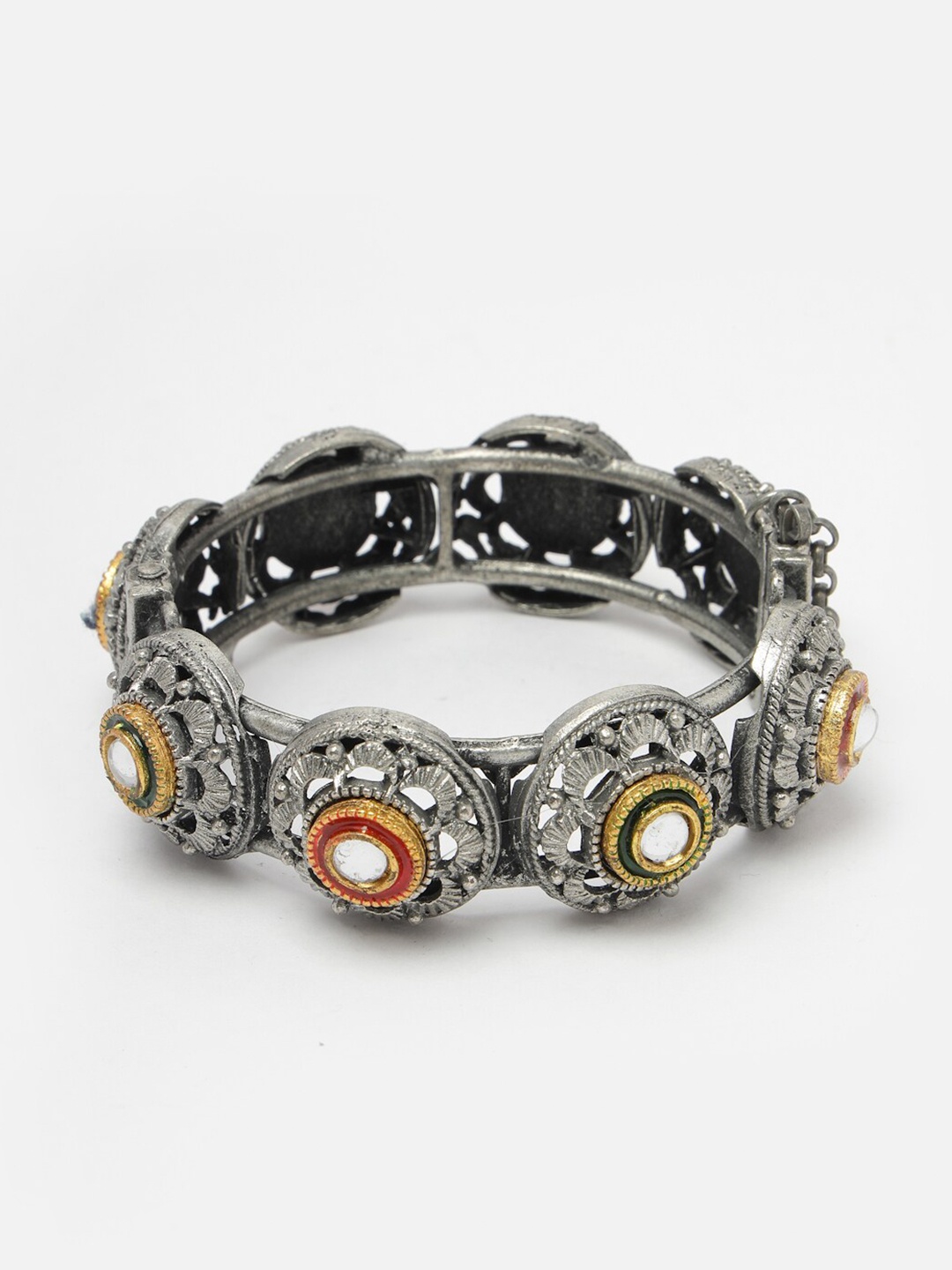 

Moedbuille Kundan Meenakari Silver-Plated Bangle-Style Bracelet