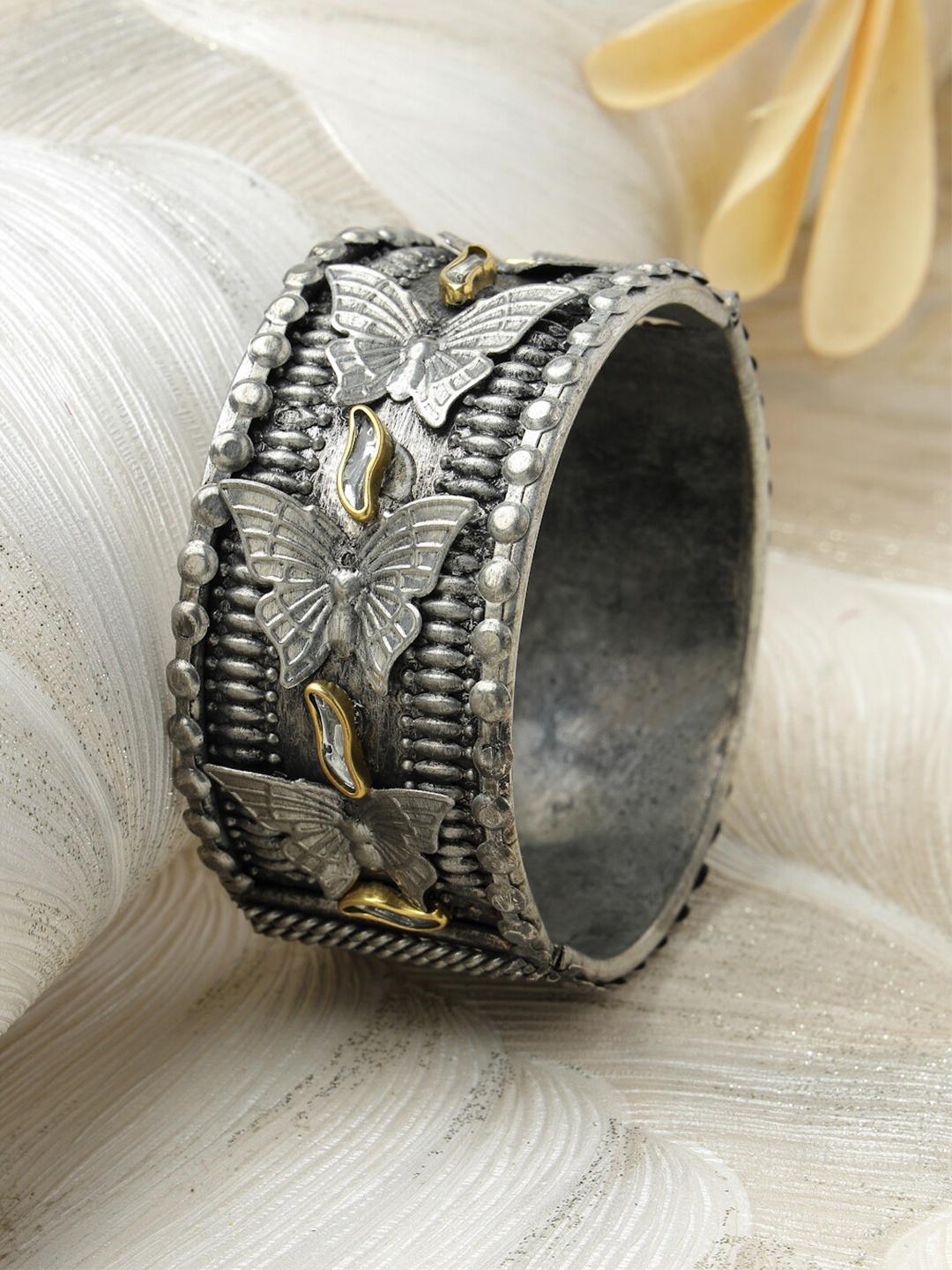 

Moedbuille Silver-Plated Crystals Studded Cuff Bracelet, Metallic