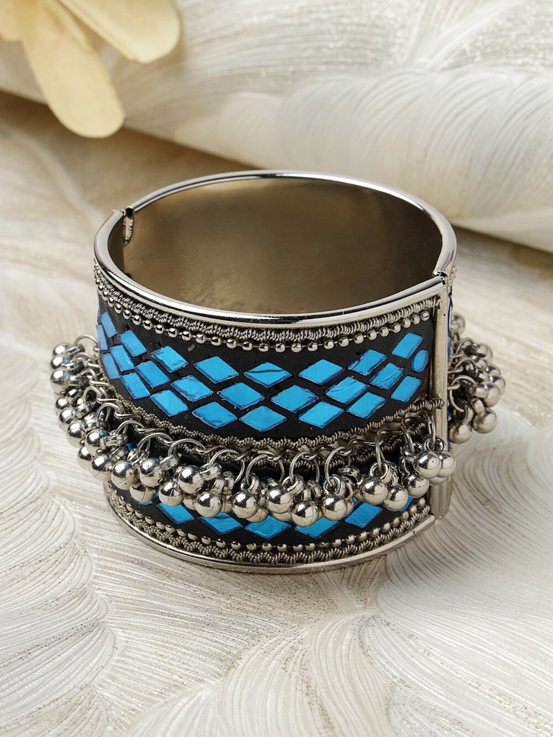 

Moedbuille Women Silver-Plated Brass Mirror Oxidised Cuff Bracelet