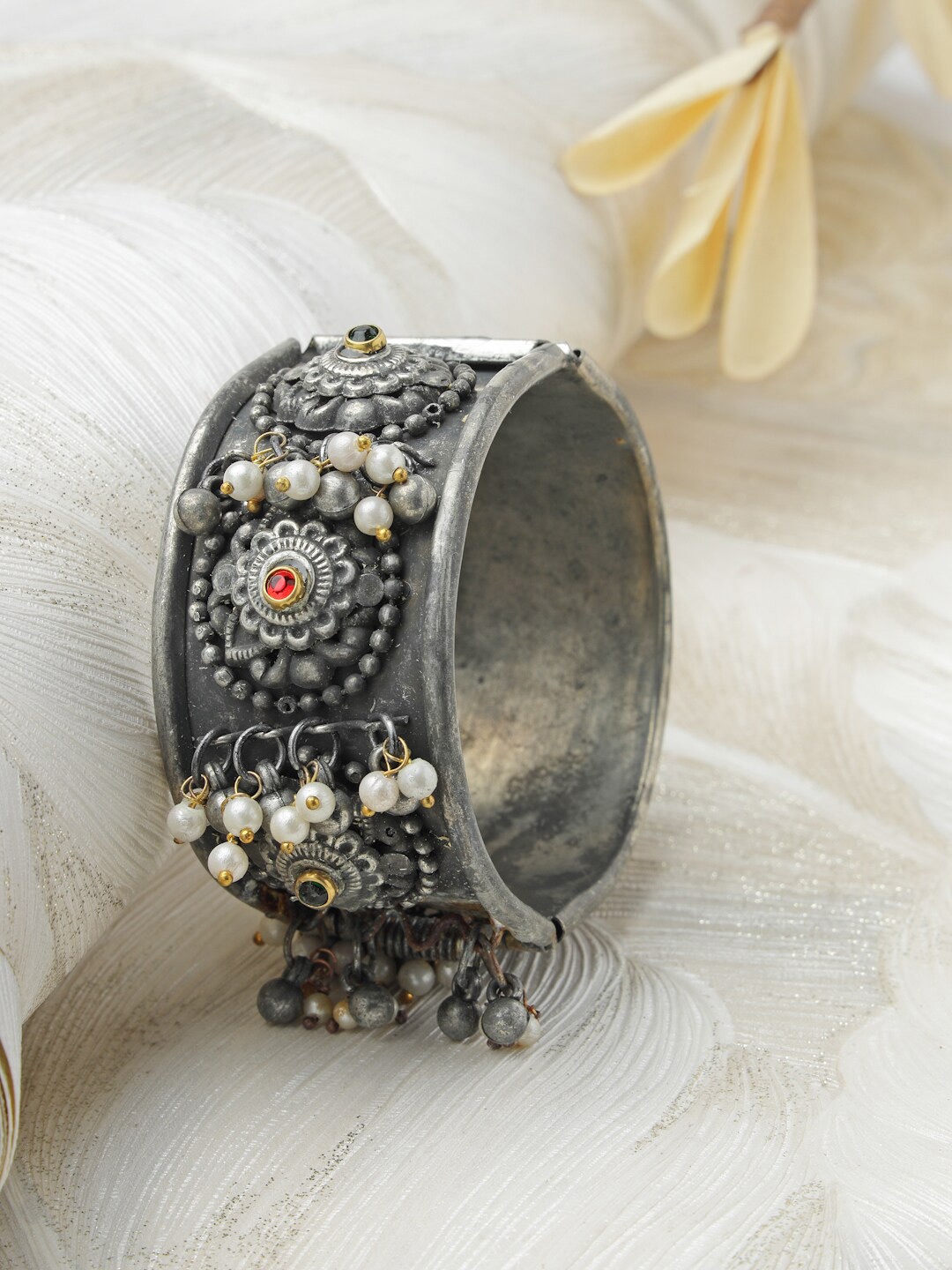 

Moedbuille Crystals Tribal Silver-Plated Cuff Bracelet
